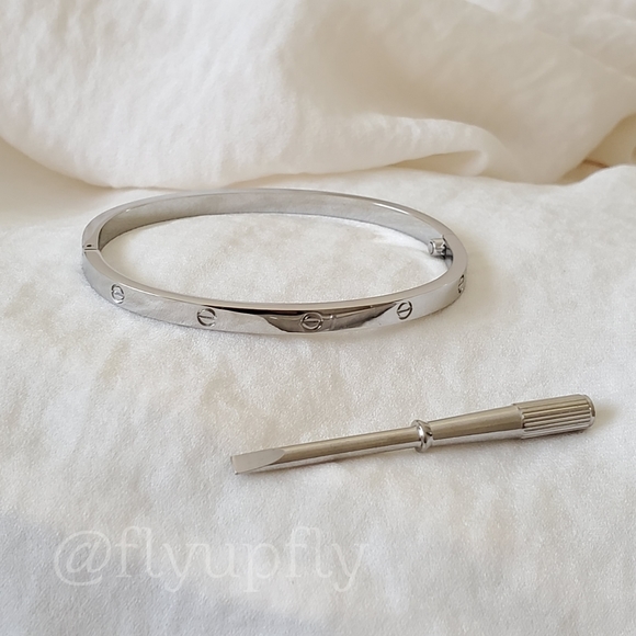 Bracelet 18k White Gold Filled Model Version Screw Bangle Slim - Picture 3 of 12